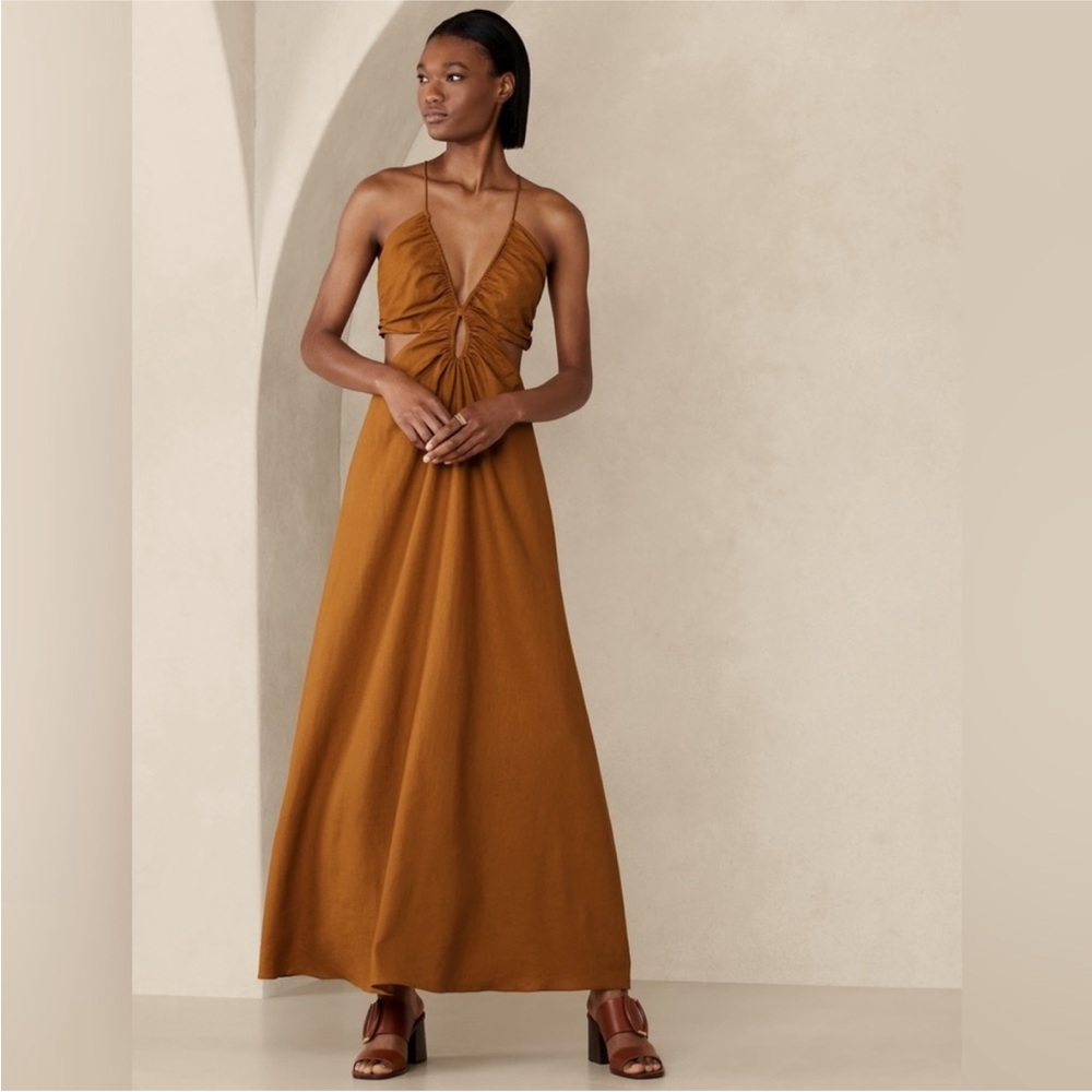 Banana Republic Manon Linen Tie Back Maxi Dress